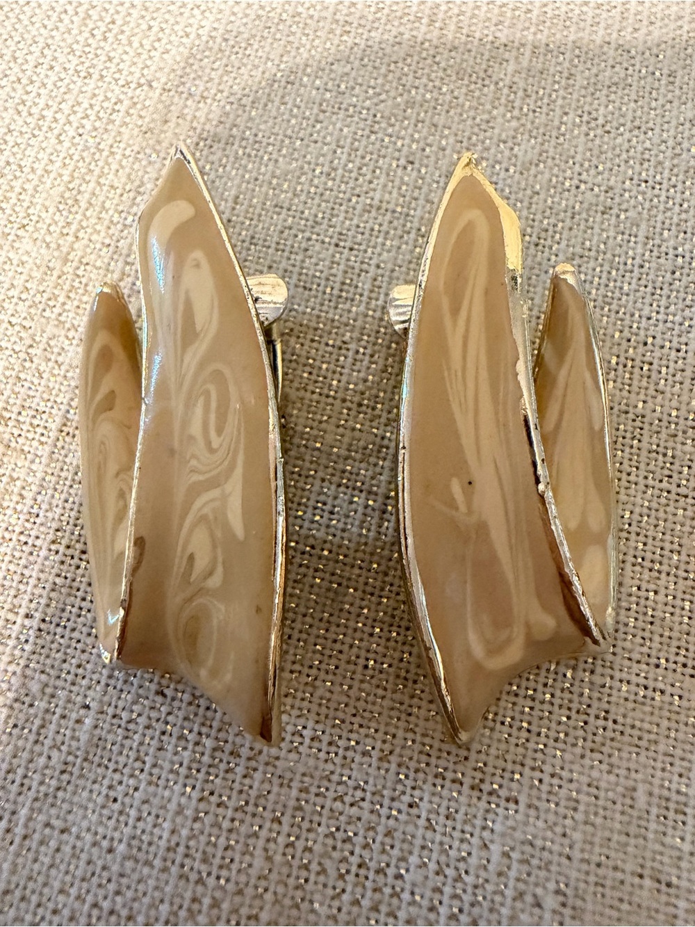 Vintage Beige Enamel Sculptural Cufflinks
